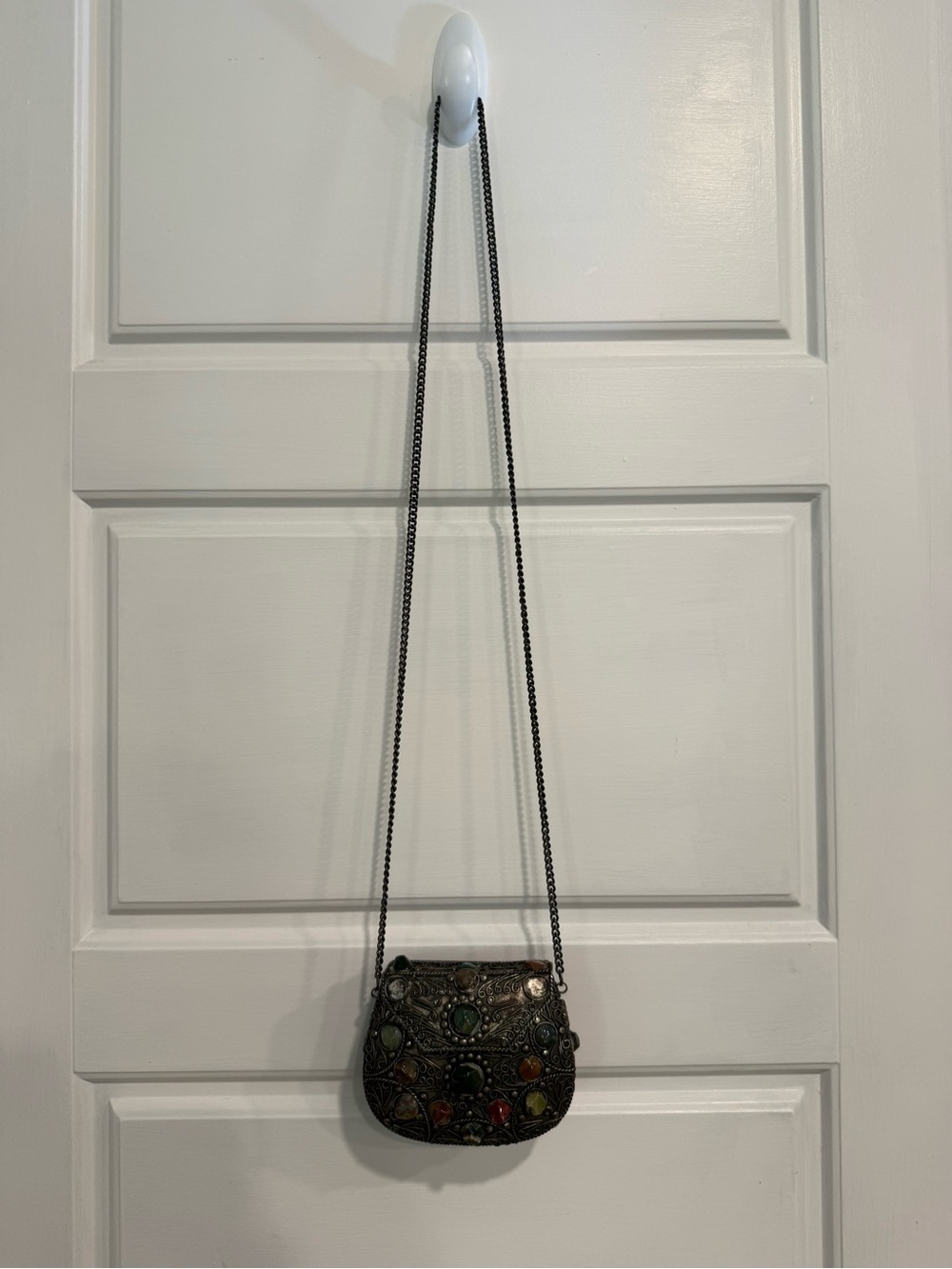 Vintage Indian Artisan Gemstone Metal Box Purse Filigree Crossbody Sajai - Picture 5 of 16